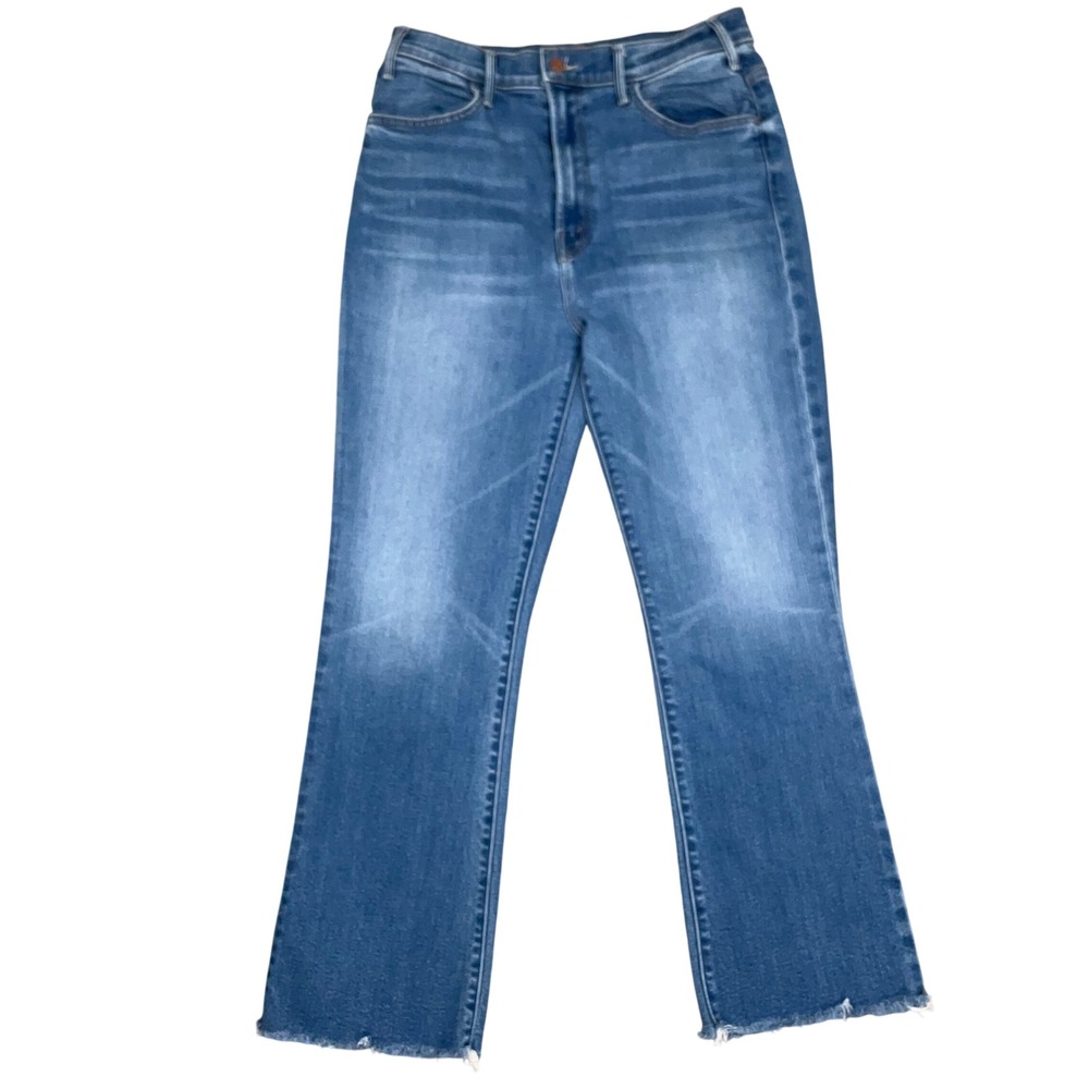 Mother Hustler Ankle Jeans Womens 32 Blue Layover Flare Raw Hem Indie Everyday